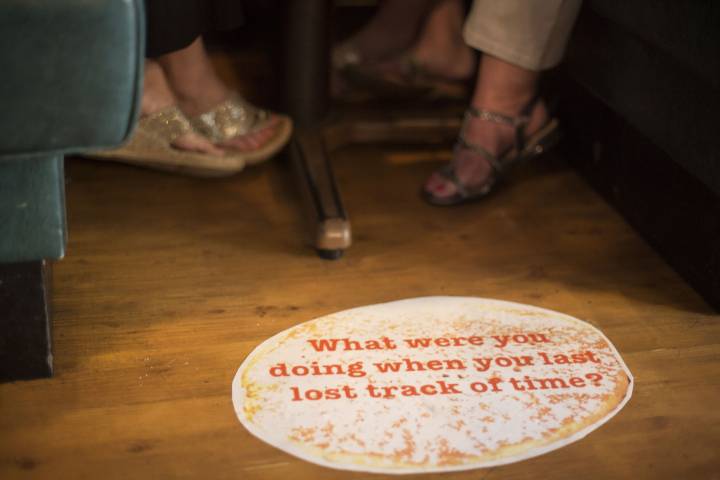 image of pancake on floor with words What Were You Doing The Last Time You Lost Track Of Time?