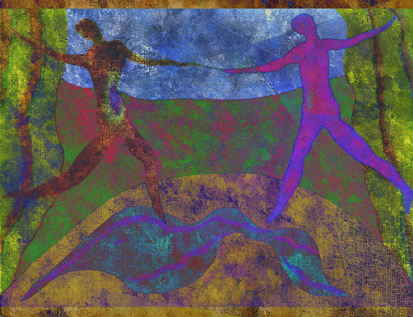Abstract dancing figures. 3D rendering